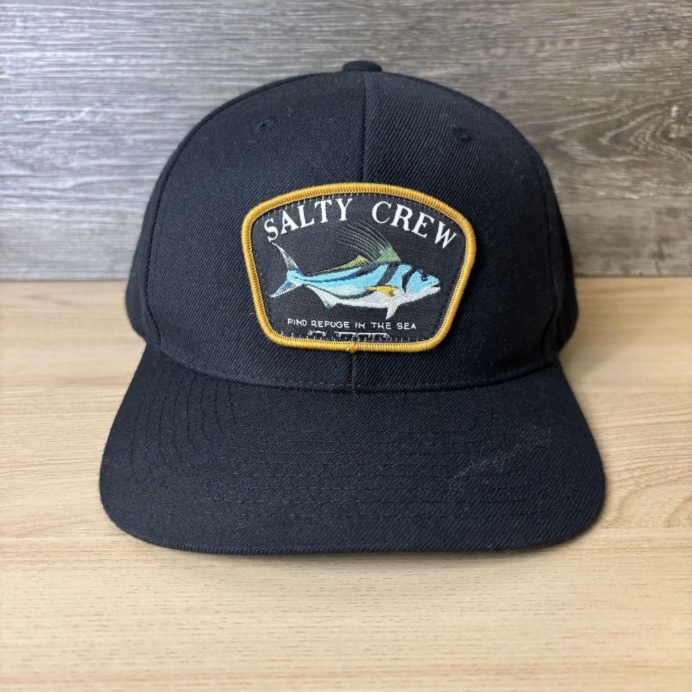 Salty Crew Hat Cap Snap Back Black Patch Embroidered Fishing Mens Surf Ocean